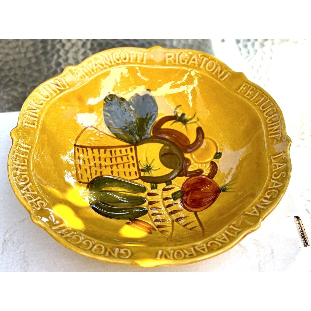 Unbranded California Pottery Gold Pasta Vegetable Bowl Size 14 3/8 D Made in USA